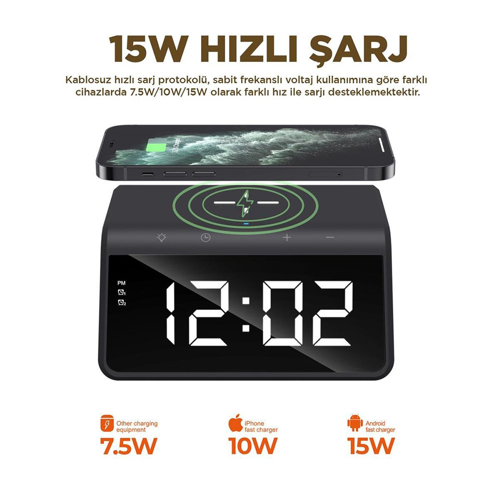 Ceas Digital HAVIT W320 cu Incarcare Wireless QI, Negru