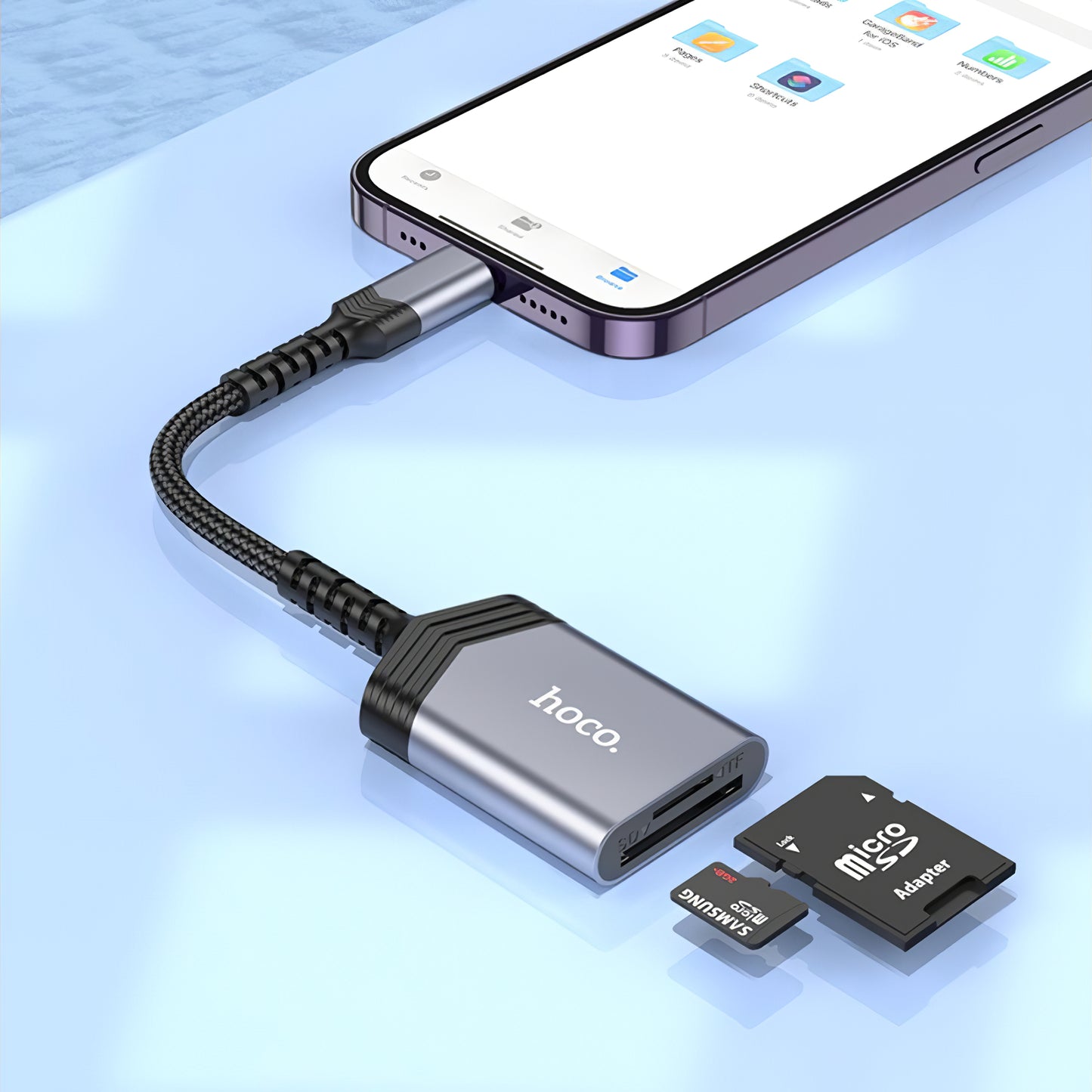 Cititor Card Lightning HOCO UA25, SD - microSD, Gri