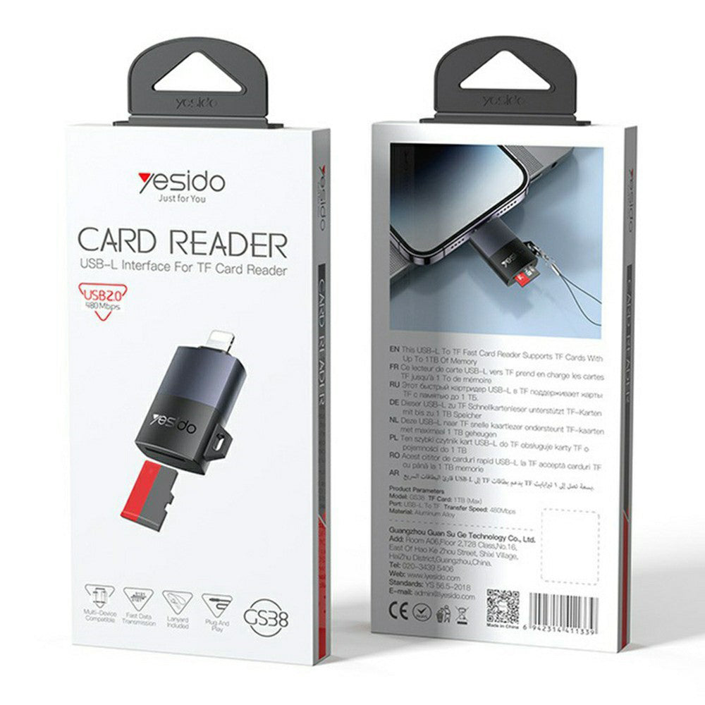 Cititor Card Lightning Yesido GS38, microSD, Gri