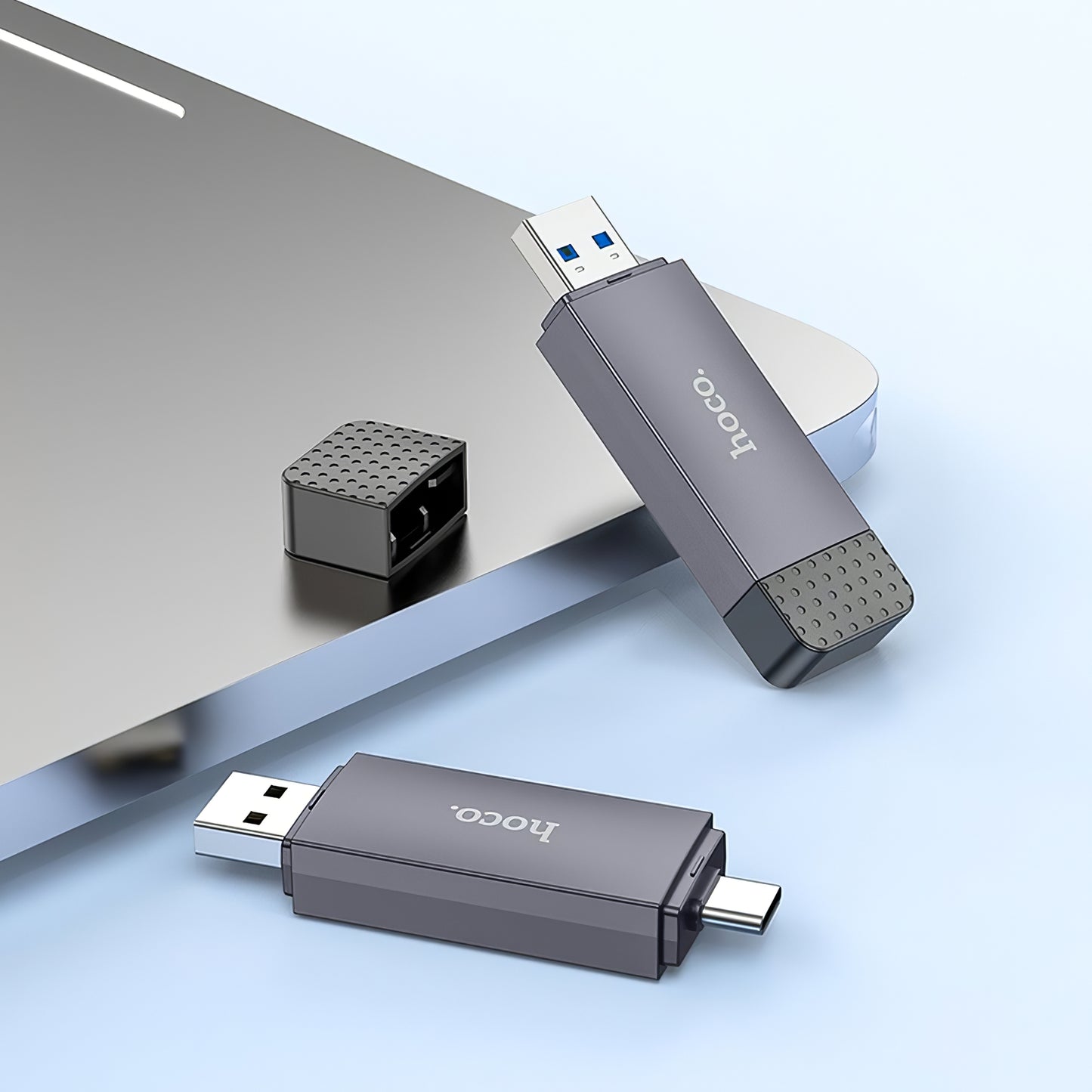 Cititor Card USB / USB-C HOCO HB45, SD - microSD, USB 2.0, Gri