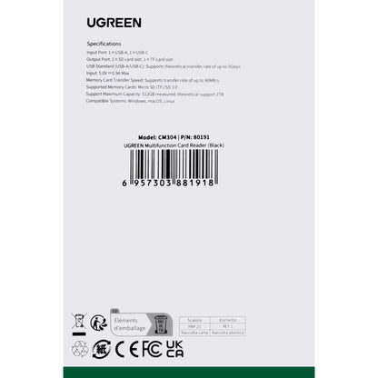 Cititor Card USB / USB-C UGREEN CM304, SD - microSD, Negru