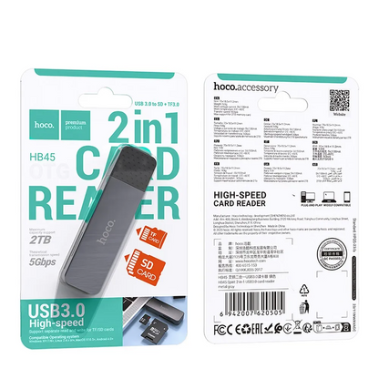 Cititor Card USB 3.0 HOCO HB45, SD - microSD, Gri