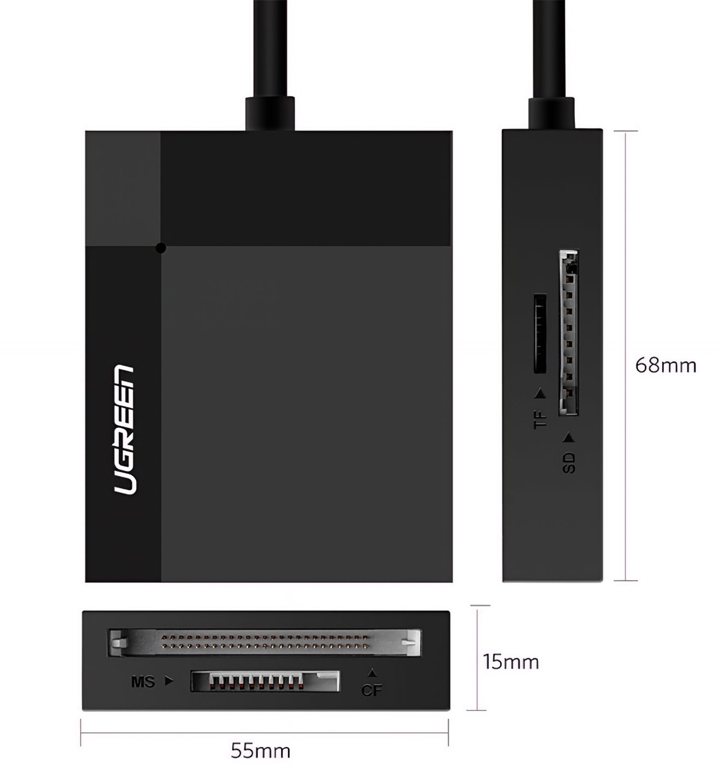 Cititor Card USB 3.0 UGREEN CR125, SD - microSD - CF - MS, Negru