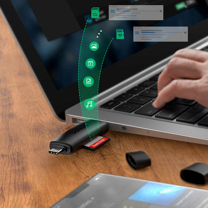 Cititor Card USB / USB-C UGREEN CM304, SD - microSD, Negru