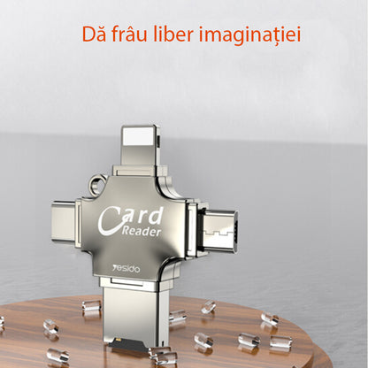 Cititor Card USB / USB-C / Lightning / microUSB Yesido GS13, microSD, Argintiu
