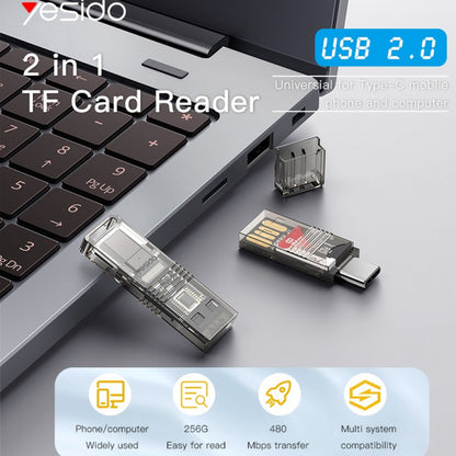 Cititor Card USB / USB-C Yesido GS21, microSD, Transparent