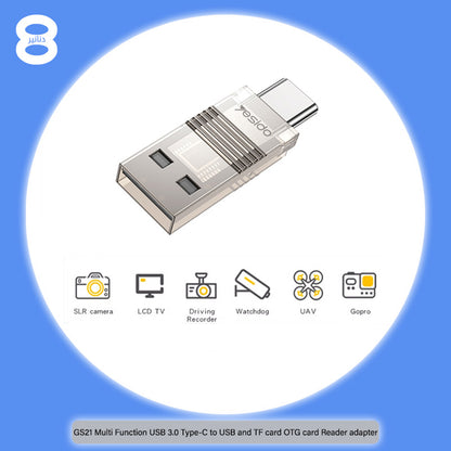 Cititor Card USB / USB-C Yesido GS21, microSD, Transparent