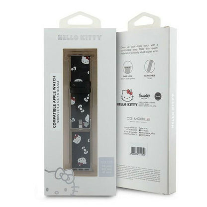 Curea Hello Kitty Leather Kitty & Bows pentru Apple Watch 42mm / 41mm / 40mm / 38mm Series, Neagra