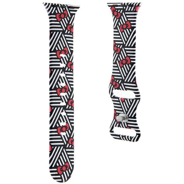 Curea Hello Kitty Silicone Bows & Stripes pentru Apple Watch 42mm / 41mm / 40mm / 38mm Series, Neagra
