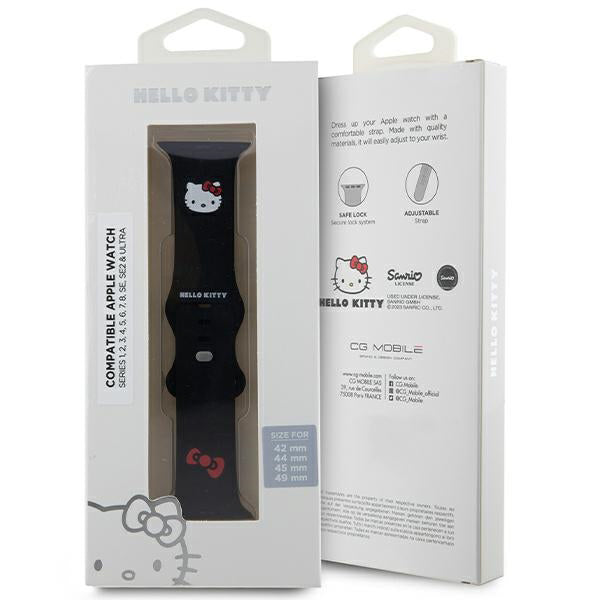 Curea Hello Kitty Silicone Kitty Head pentru Apple Watch 49mm / 46mm / 45mm / 44mm / 42mm Series, Neagra