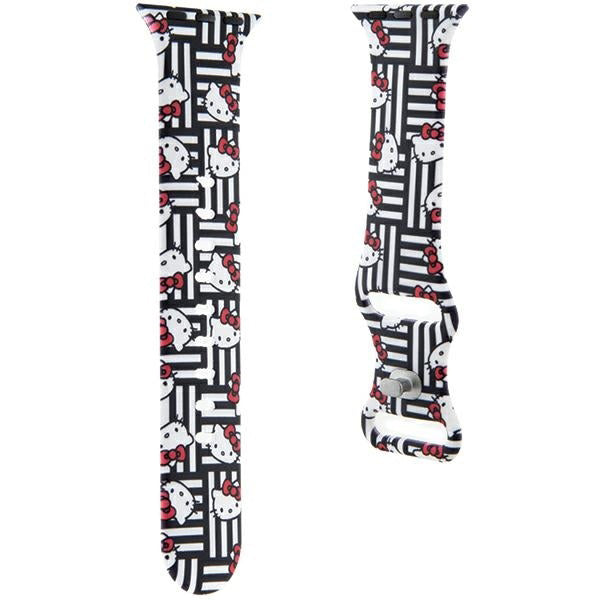 Curea Hello Kitty Silicone Kitty Heads & Stripes pentru Apple Watch 42mm / 41mm / 40mm / 38mm Series, Neagra