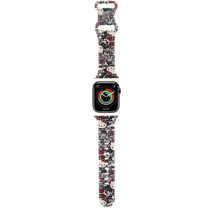 Curea Hello Kitty Silicone Tags Graffiti pentru Apple Watch 42mm / 41mm / 40mm / 38mm Series, Bej