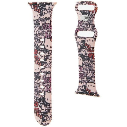 Curea Hello Kitty Silicone Tags Graffiti pentru Apple Watch 42mm / 41mm / 40mm / 38mm Series, Roz