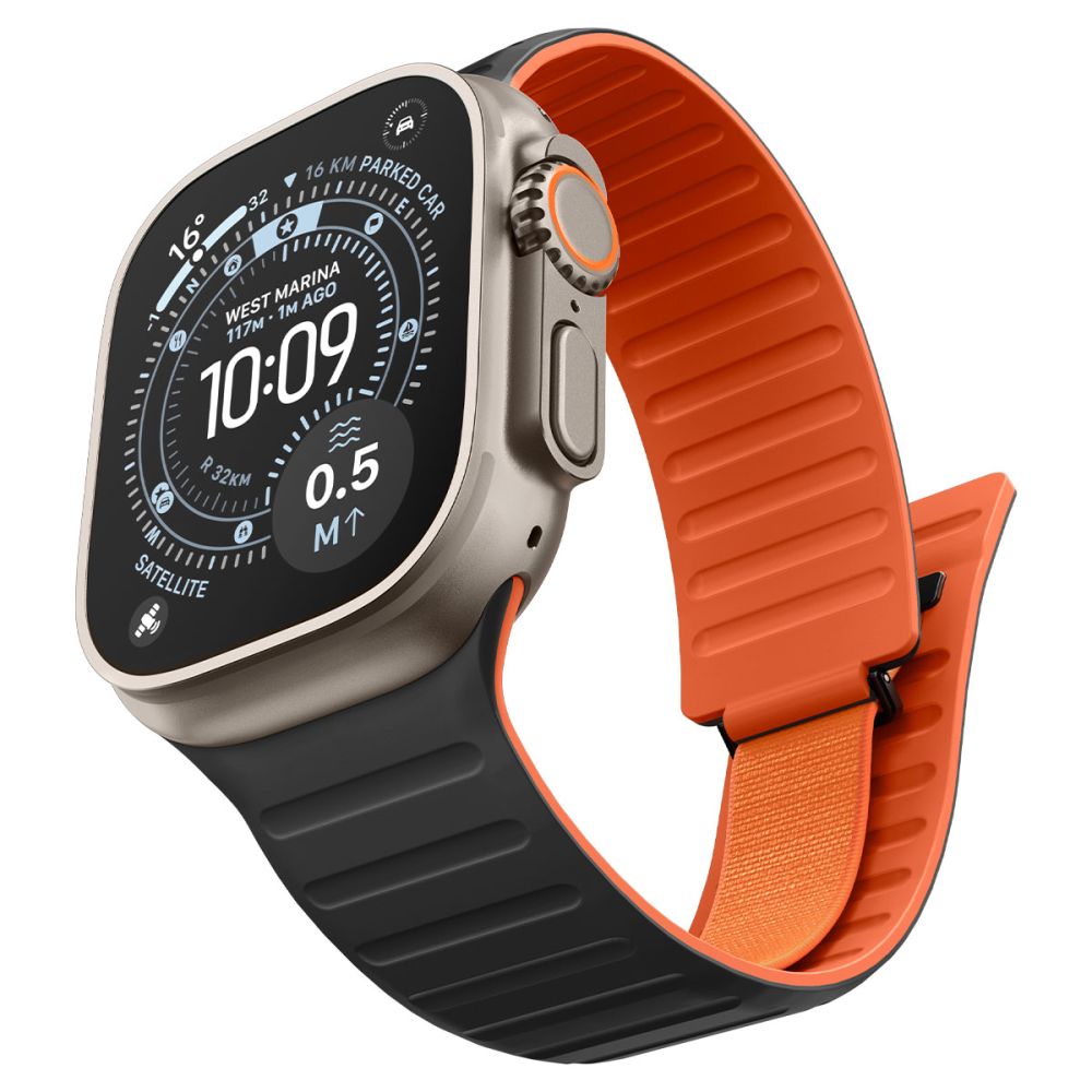 Curea Spigen Athlex Air M pentru Apple Watch 49mm / 46mm / 45mm / 44mm Series, Neagra Portocalie AMP11534