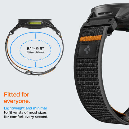 Curea Spigen Athlex Air pentru Garmin Watch Fenix / Forerunner / Approach Series, 22mm, Neagra Portocalie AMP11426