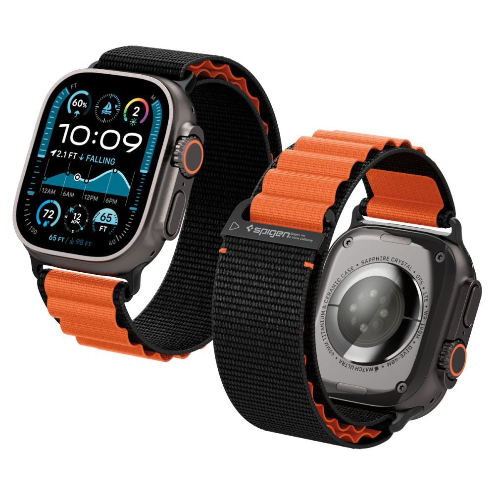 Curea Spigen WBF1 pentru Apple Watch 49mm / 46mm / 45mm / 44mm Series, Neagra Portocalie