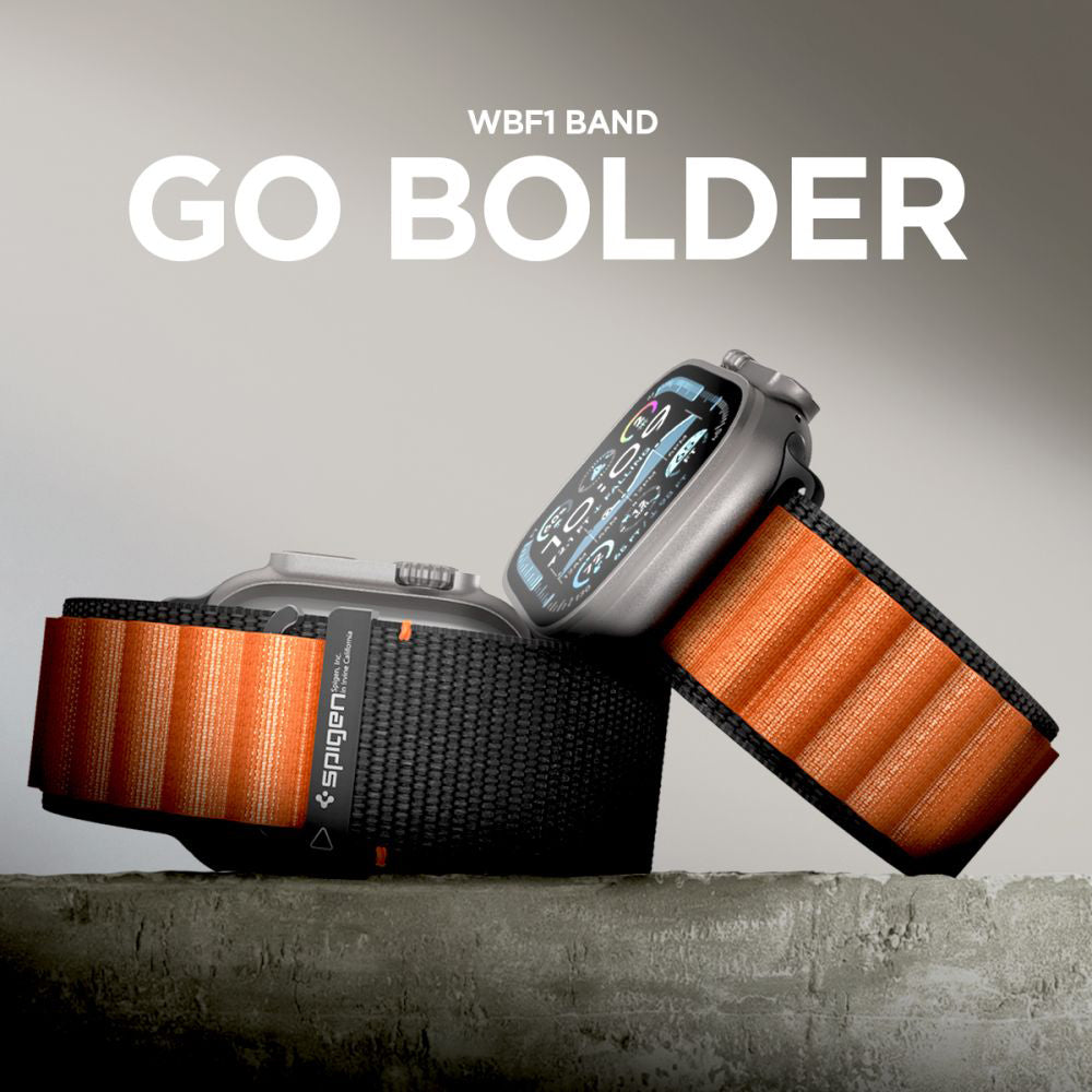 Curea Spigen WBF1 pentru Apple Watch 49mm / 46mm / 45mm / 44mm Series, Neagra Portocalie