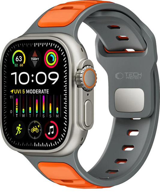 Curea Tech-Protect Iconband Line pentru Apple Watch 49mm / 46mm / 45mm / 44mm Series, Gri Portocalie