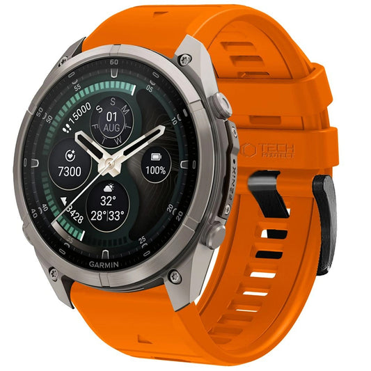 Curea Techsuit Silicone pentru Garmin Fenix 5 / 6 / 6 Pro / 7 / 8 / 8 Pro / E / 9 / 9 Pro, Portocalie