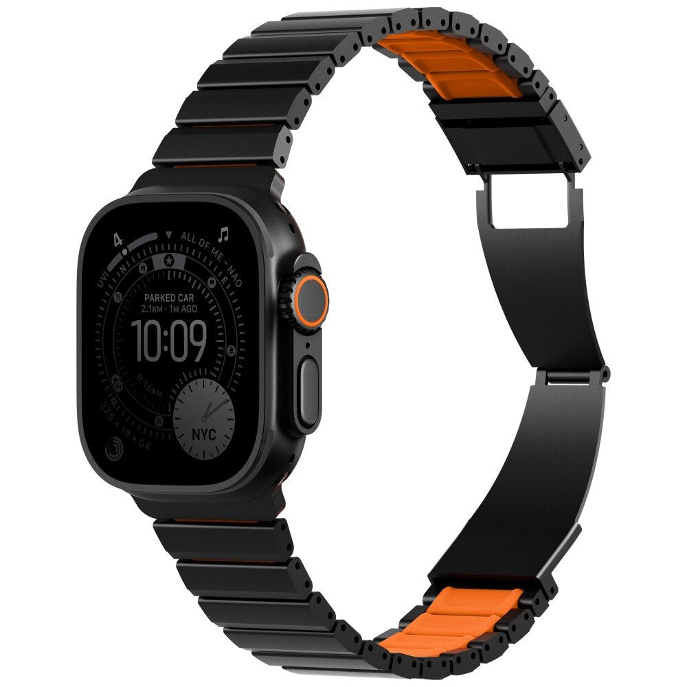 Curea UNIQ Strova Flex pentru Apple Watch 49mm / 46mm / 45mm / 44mm / 42mm Series, Neagra Portocalie