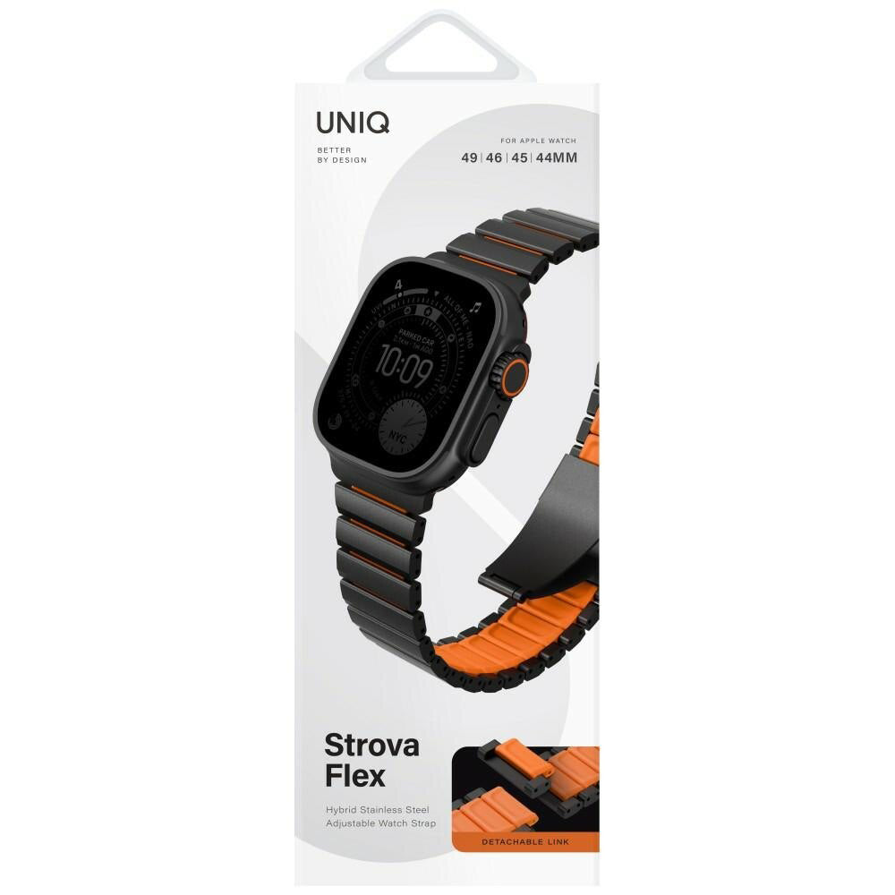 Curea UNIQ Strova Flex pentru Apple Watch 49mm / 46mm / 45mm / 44mm / 42mm Series, Neagra Portocalie