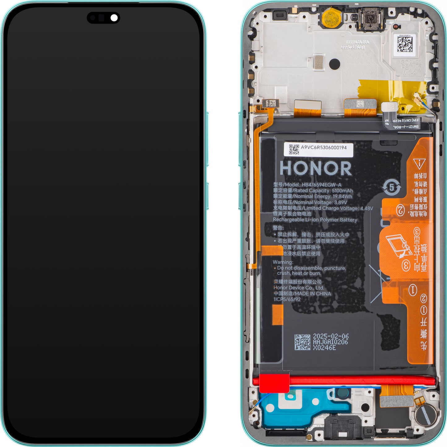 Display cu Touchscreen Honor 400 Lite, cu Rama si Acumulator, Verde (Marrs Green), Service Pack 0235ANTB