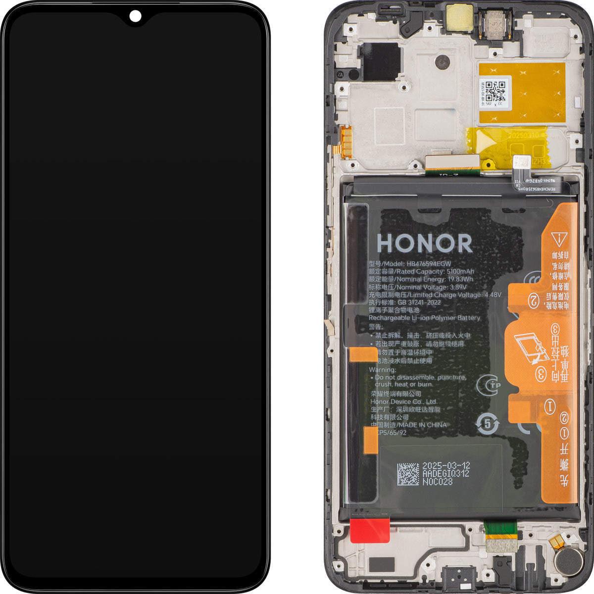 Display cu Touchscreen Honor X6b Plus / X6b, cu Rama si Acumulator, Negru, Service Pack 0235AKES