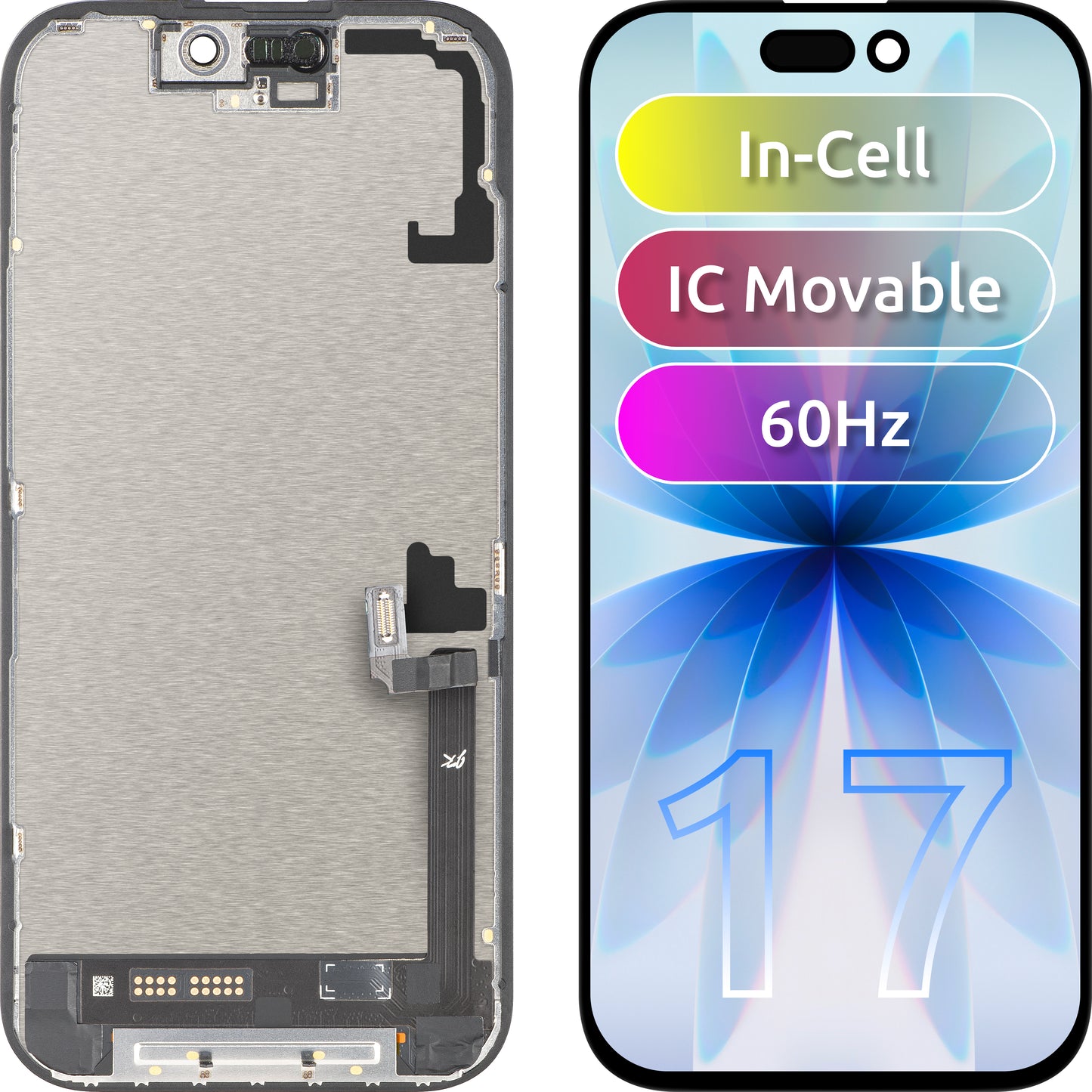 Display cu Touchscreen JK pentru Apple iPhone 17, cu Rama, Versiune LCD In-Cell IC Movable, Negru