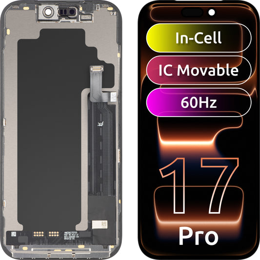 Display cu Touchscreen JK pentru Apple iPhone 17 Pro, cu Rama, Versiune LCD In-Cell IC Movable, Negru