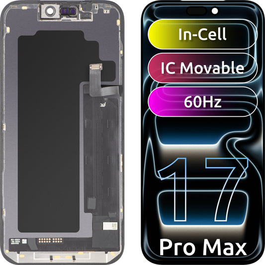 Display cu Touchscreen JK pentru Apple iPhone 17 Pro Max, cu Rama, Versiune LCD In-Cell IC Movable, Negru
