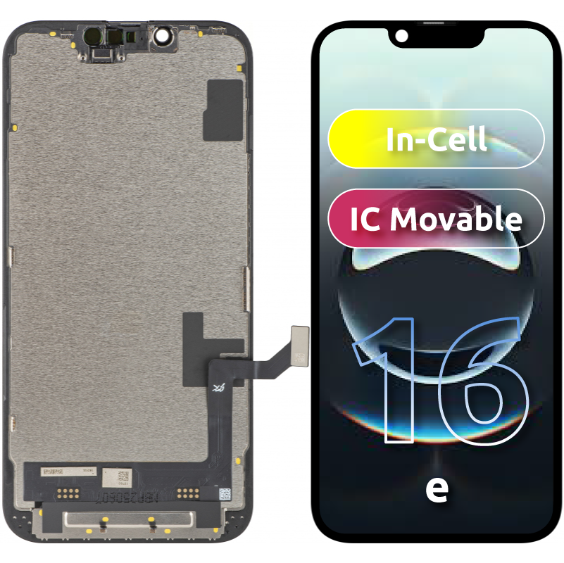 Display cu Touchscreen JK pentru Apple iPhone 16e, cu Rama, Versiune LCD In-Cell IC Movable, Negru