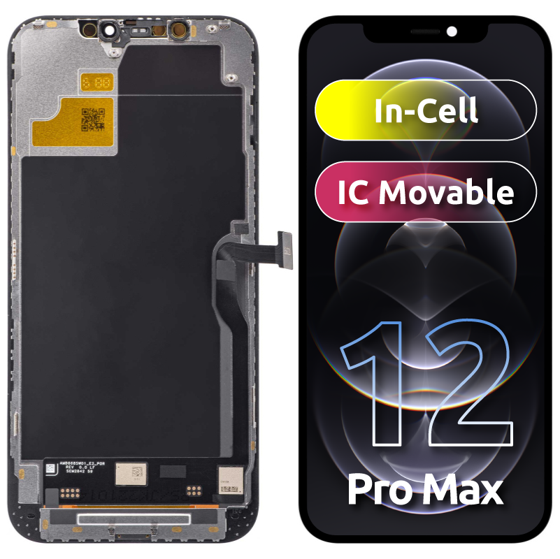 Display cu Touchscreen JK pentru Apple iPhone 12 Pro Max, cu Rama, Versiune LCD In-Cell, Negru