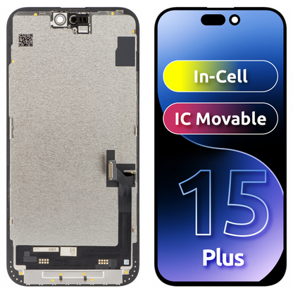 Display cu Touchscreen JK pentru Apple iPhone 15 Plus, cu Rama, Versiune LCD In-Cell, Negru