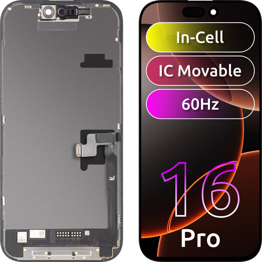 Display cu Touchscreen JK pentru Apple iPhone 16 Pro, cu Rama, Versiune LCD In-Cell IC Movable, Negru