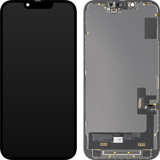 Display cu Touchscreen MP compatibil cu Apple iPhone 14, cu Rama, Versiune Soft OLED FHD Diagnostic, Negru