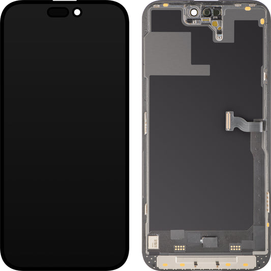 Display cu Touchscreen MP compatibil cu Apple iPhone 14 Pro Max, cu Rama, Versiune Soft OLED 120Hz FHD Diagnostic, Negru