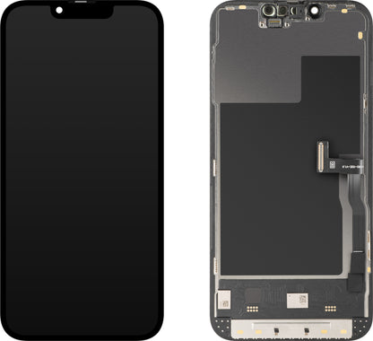 Display cu Touchscreen MP compatibil cu Apple iPhone 13 Pro, cu Rama, Versiune Soft OLED 120Hz FHD Diagnostic, Negru