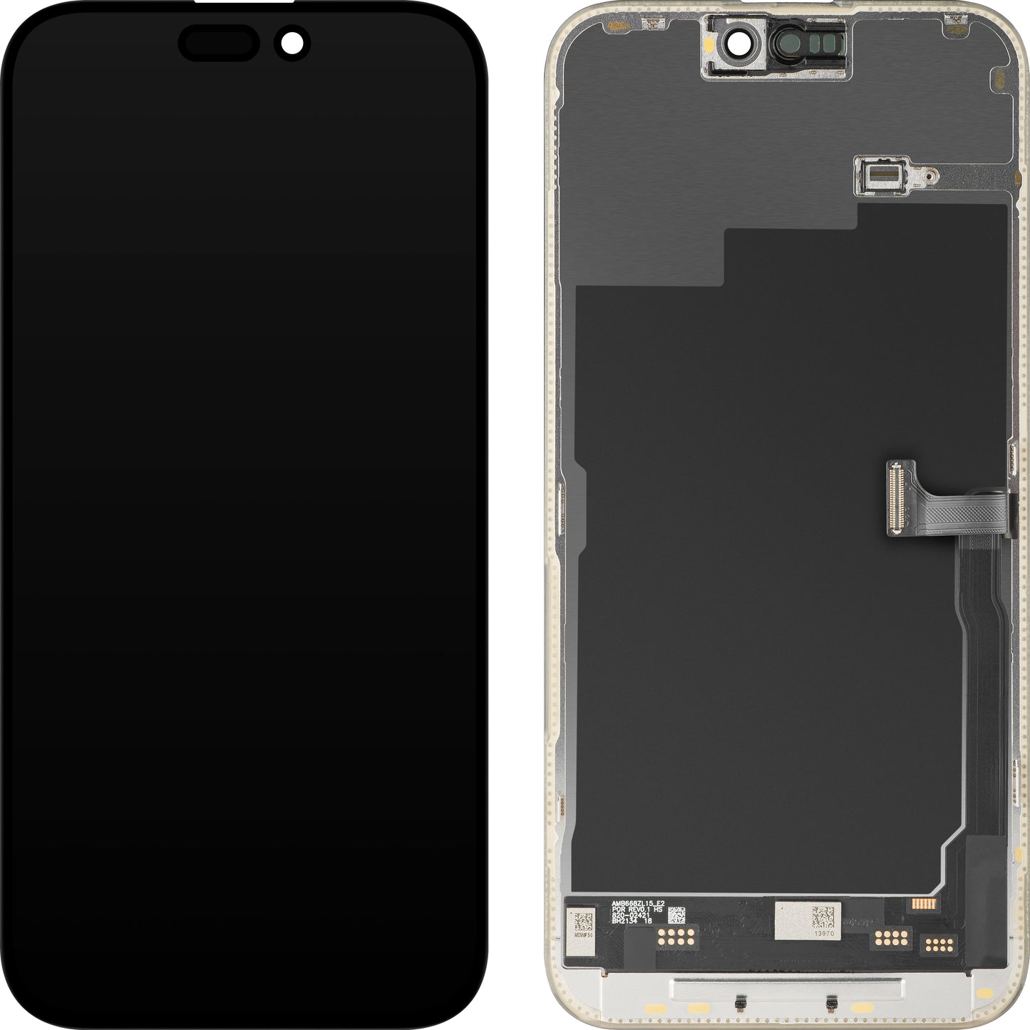 Display cu Touchscreen MP compatibil cu Apple iPhone 15 Pro Max, cu Rama, Versiune Soft OLED IC Movable 120Hz FHD, Negru