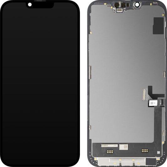 Display cu Touchscreen MP compatibil cu Apple iPhone 14 Plus, cu Rama, Versiune Soft OLED FHD Diagnostic, Negru