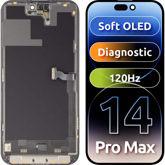 Display cu Touchscreen MP compatibil cu Apple iPhone 14 Pro, cu Rama, Versiune Soft OLED 120Hz FHD Diagnostic, Negru, Swap