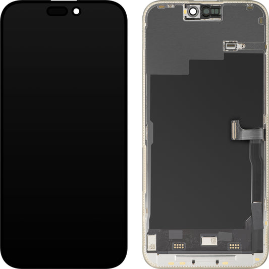 Display cu Touchscreen MP compatibil cu Apple iPhone 15 Pro Max, cu Rama, Versiune Soft OLED 120Hz FHD Diagnostic, Negru