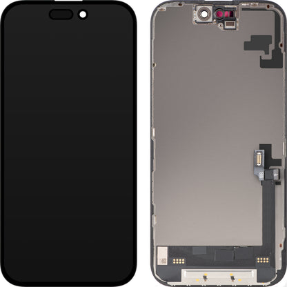 Display cu Touchscreen MP compatibil cu Apple iPhone 16, cu Rama, Versiune Soft OLED FHD Diagnostic, Negru