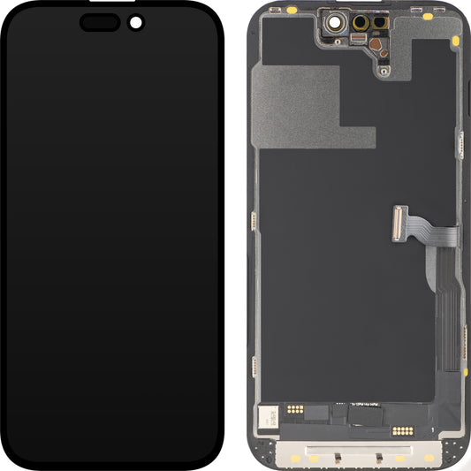 Display cu Touchscreen MP compatibil cu Apple iPhone 14 Pro, cu Rama, Versiune OLED FHD Diagnostic, Negru