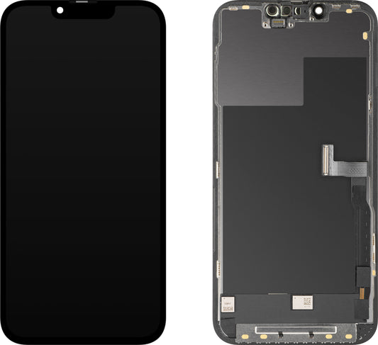 Display cu Touchscreen MP compatibil cu Apple iPhone 13 Pro, cu Rama, Versiune OLED FHD Diagnostic, Negru