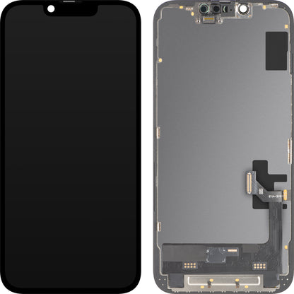 Display cu Touchscreen MP compatibil cu Apple iPhone 17e / 16e, cu Rama, Versiune Soft OLED FHD 120Hz IC Movable, Negru