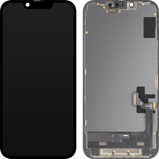 Display cu Touchscreen MP compatibil cu Apple iPhone 17e / 16e, cu Rama, Versiune Soft OLED FHD 120Hz IC Movable, Negru