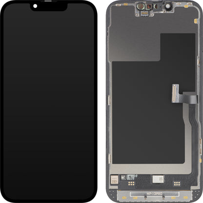 Display cu Touchscreen MP compatibil cu Apple iPhone 13 Pro, cu Rama, Versiune Premium Soft OLED FHD 120Hz Diagnostic, Negru