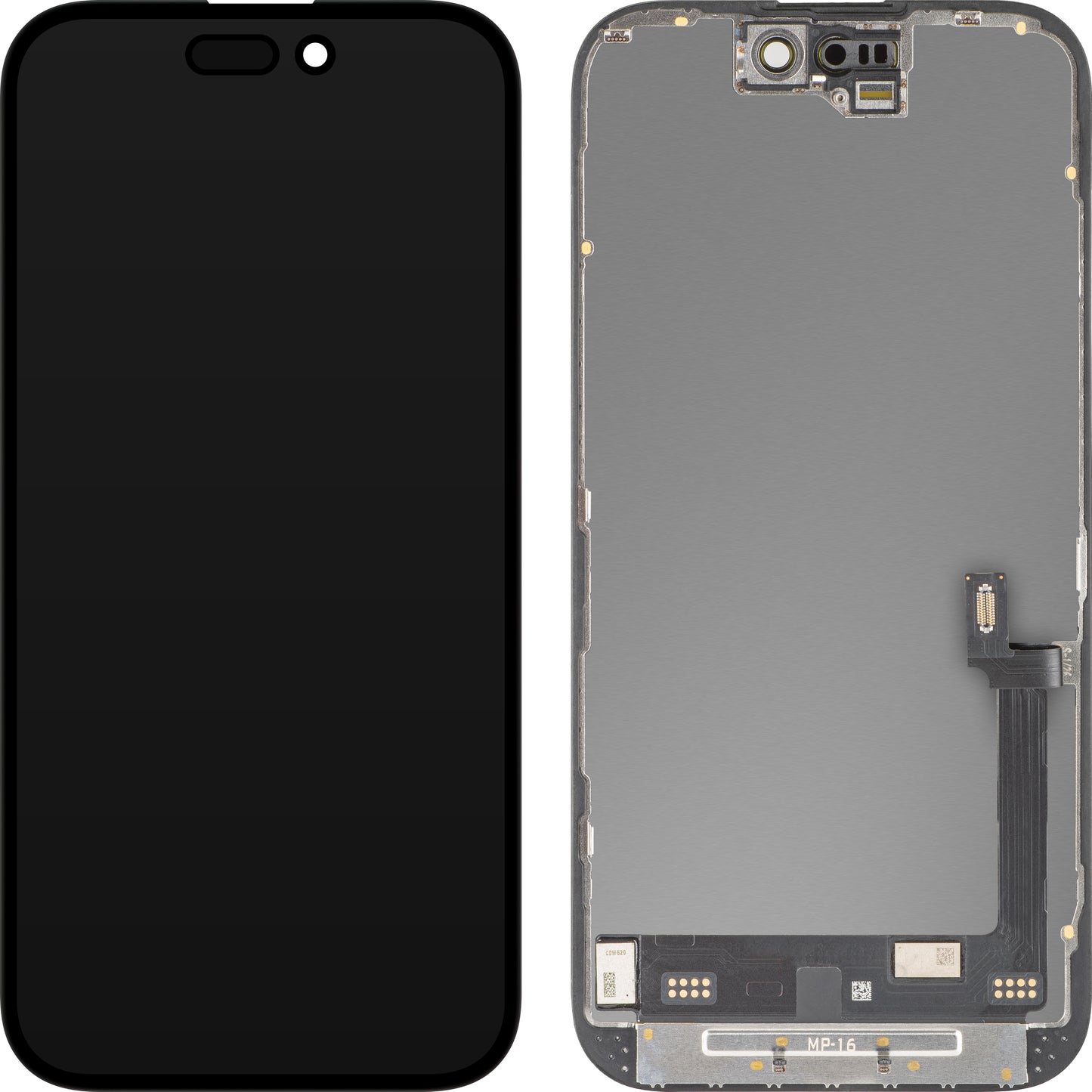 Display cu Touchscreen MP compatibil cu Apple iPhone 16, cu Rama, Versiune Premium Soft OLED FHD Diagnostic, Negru