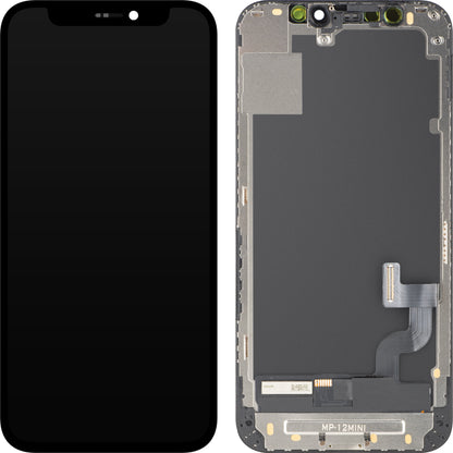 Display cu Touchscreen MP compatibil cu Apple iPhone 12 mini, cu Rama, Versiune OLED FHD IC Movable, Negru