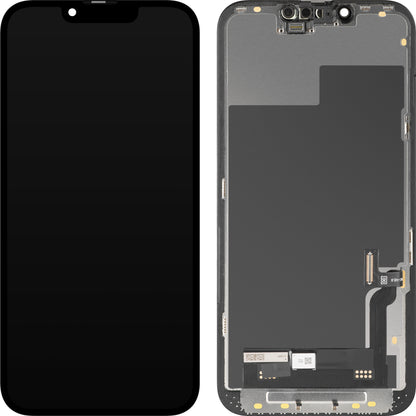 Display cu Touchscreen MP compatibil cu Apple iPhone 13, cu Rama, Versiune Soft OLED FHD Diagnostic, Negru, Resigilat